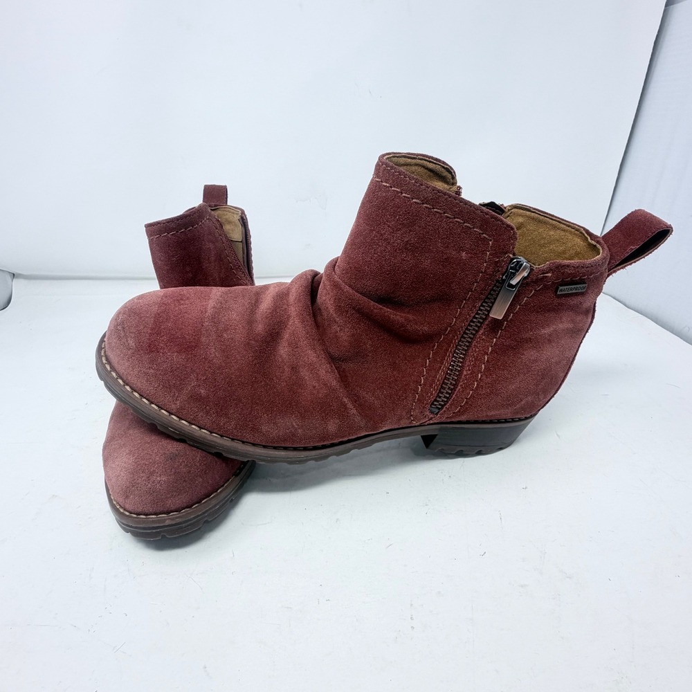 Clarks Aspra Walk WP Suede Boots Womens 9 W Wide Chestnut Waterproof Ankle Zip - Picture 1 of 15
